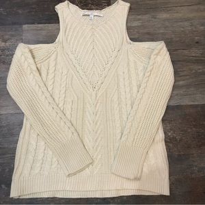 LAUREN CONRAD OFF WHITE-SWEATER LONG COLD SHOULDER PEARLS